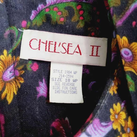 Vintage Chel'sea Floral Midi Dress w/ Draped Bow Neckline, Sz 18WP - Picture 11 of 11